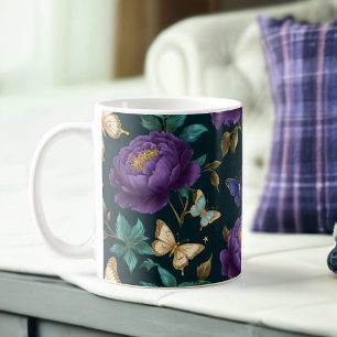 Mug Papillons Saphir d'or et pivoine violette enchante