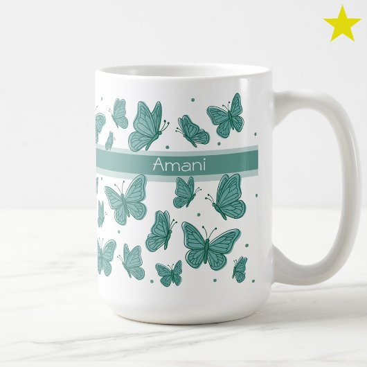 Mug Papillons sarcelle & points personnalisés monogram
