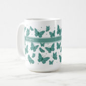 Mug Papillons sarcelle & points personnalisés monogram (Devant gauche)