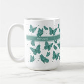 Mug Papillons sarcelle & points personnalisés monogram (Gauche)