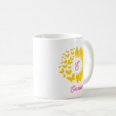 Mug Papillons Tournesol Monogramme Jaune Rose (Devant droit)