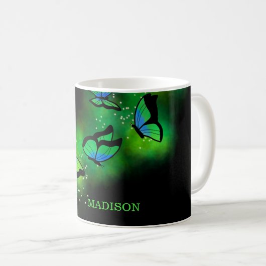 Mug Papillons verts néon (Devant droit)