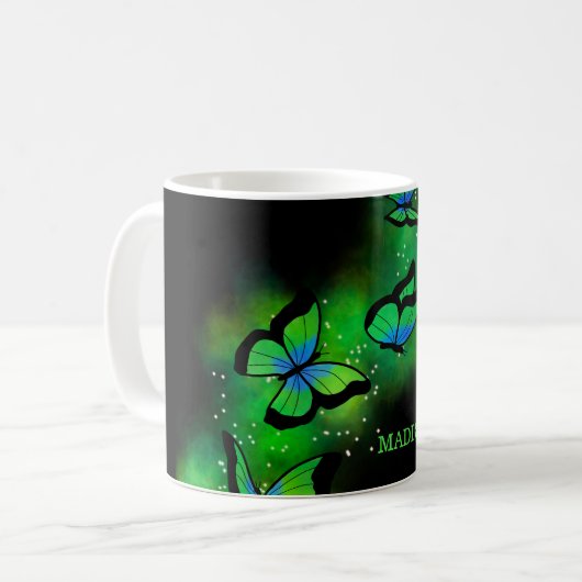 Mug Papillons verts néon (Devant gauche)