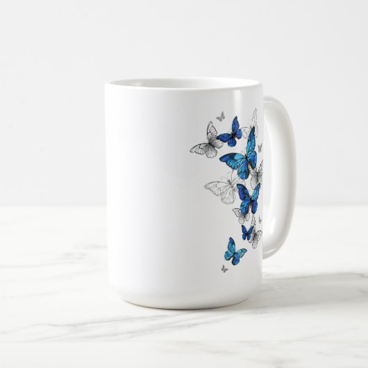 Mug Papillons volants bleus Morpho (Devant droit)