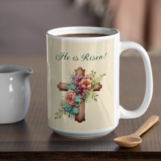Mug Pâques "Il est ressuscité" Croix florale