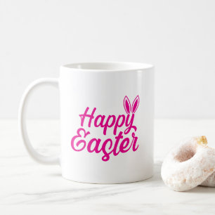 Mug Pâques Joyeuses, Oreilles Lapines Sur Texte Rose