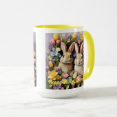 Mug Pâques lapins de vacances Tulipes Daffodils Daisée (Devant droit)
