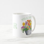 Mug Pâques Panier Jaune Purple Nom du monogramme flora (Devant droit)