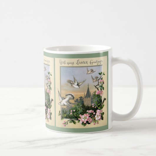 Mug Pâques vintage, colombes blanches et fleurs (Droite)