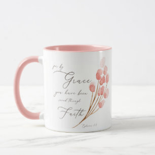 Mug Par grâce vous avez sauvé, rose floral