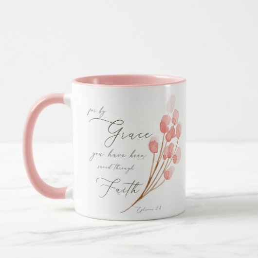 Mug Par grâce vous avez sauvé, rose floral (Gauche)