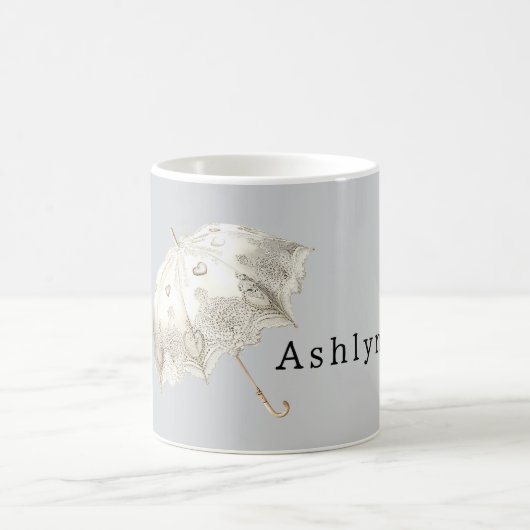 Mug Parapluie coeurs blanc gris (Centre)