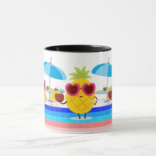 Mug Parapluie de noix de coco d'ananas Vibes de plage  (Centre)