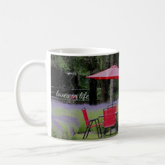 Mug Parapluie rouge et jardin de lavande (Gauche)