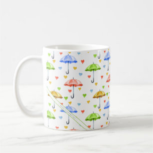 Mug Parapluies colorées à l'aquarelle et Coeurs tomban