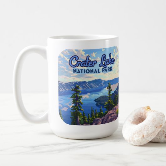 Mug Parc national du lac Crater Oregon Retro (Avec donut)
