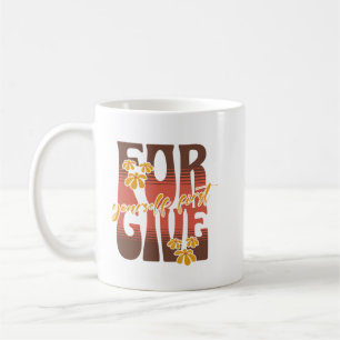 Mug Pardonnant-toi d'abord - Fleur de marguerite rétro