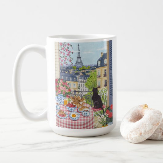 Mug Paris Café Illustration Eiffel Tower Coffee (Avec donut)