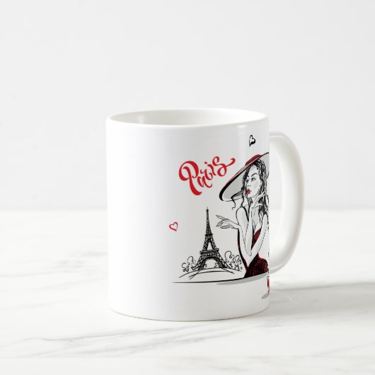 Mug Paris & Café, rouge (Devant droit)