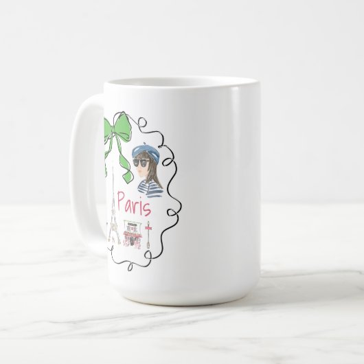 Mug Paris Coquette Tour Eiffel Café Green Bow Frame (Devant gauche)