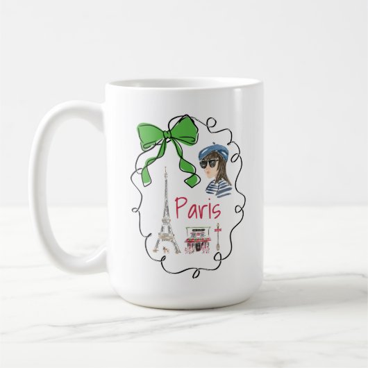 Mug Paris Coquette Tour Eiffel Café Green Bow Frame (Gauche)