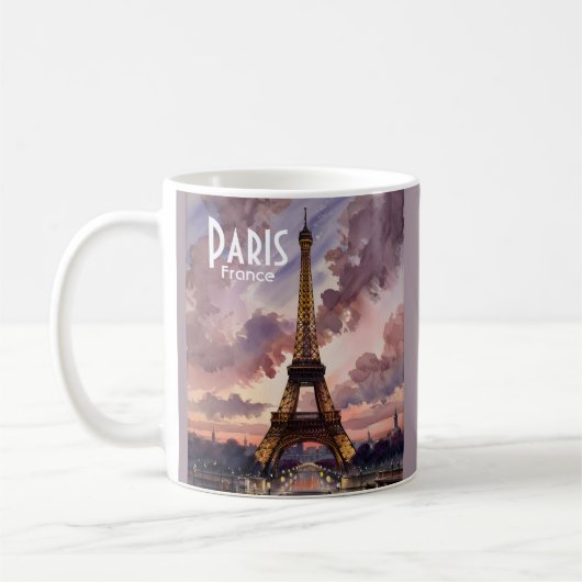 Mug Paris Eiffel Tower Twilight Watercolor Custom Text (Gauche)