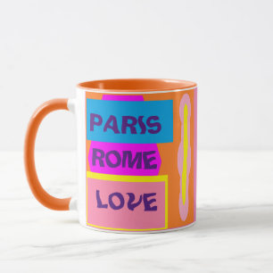 Mug Paris France Rome Italie Citron rose Design bleu