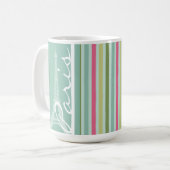 Mug Paris ; Rayures vertes et roses en bon état (Devant gauche)