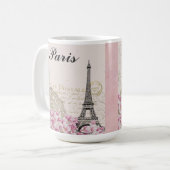 Mug Paris Tour Eiffel France Fleurs roses Vintages (Devant gauche)