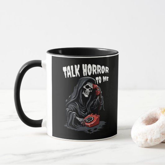 MUG PARLER HORREUR À MOI GRIM REAPER TÉLÉPHONE ROUGE (Avec donut)