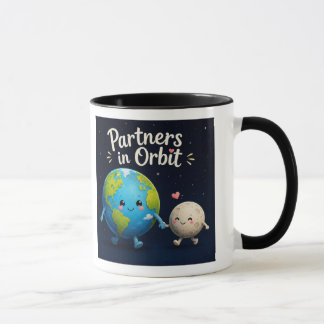 Mug Partenaires en orbite. Illustration mignonne de la