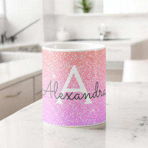 Mug Parties scintillant à étincelle rose pourpre Nom d