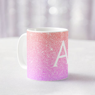 Mug Parties scintillant à étincelle rose pourpre Nom d