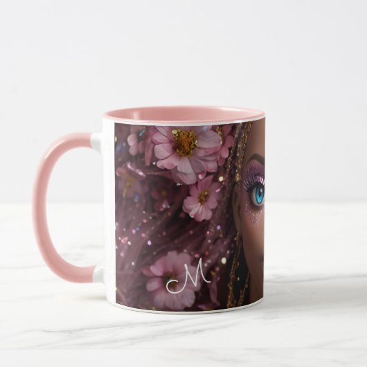 Mug Parties scintillant à poupée mousseuse et fleurs (Gauche)