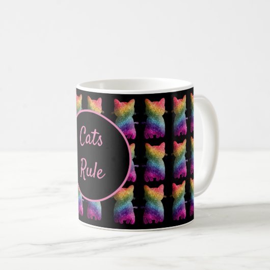 Mug Parties scintillant Arc-en-ciel foncé Motif de cha (Devant droit)