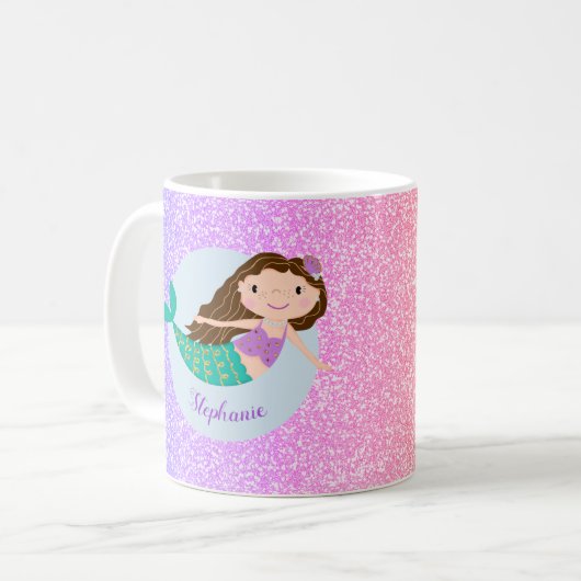 Mug Parties scintillant arc-en-ciel mignonne sirène pe (Devant gauche)