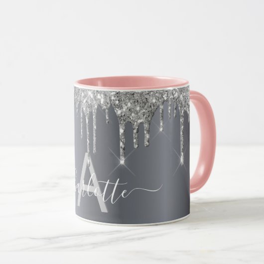 Mug Parties scintillant argent goutte le nom du monogr (Devant droit)
