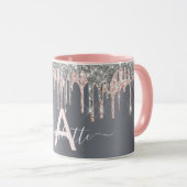 Mug Parties scintillant argent goutte monogramme rose (Devant droit)
