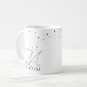 Mug ✨ Parties scintillant argentée Étincelles Nom et M (Devant gauche)