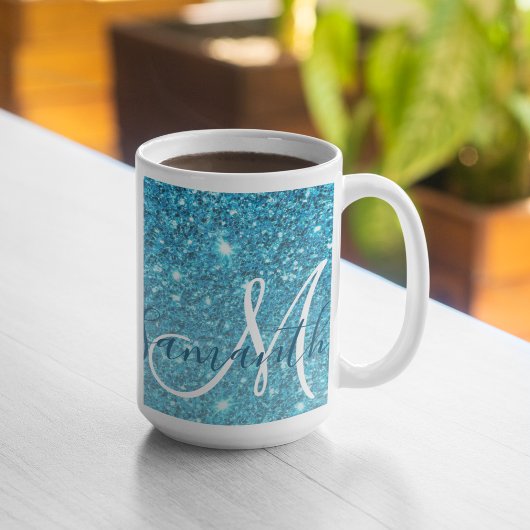Mug Parties scintillant bleu moderne éclaboussures Nom