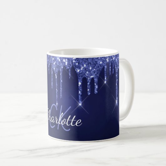 Mug Parties scintillant bleue nom gouttes monogramme i (Devant droit)