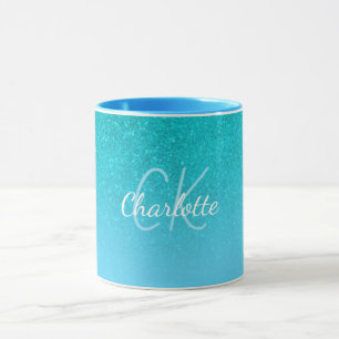 Mug parties scintillant bleue turquoise aqua vert mer