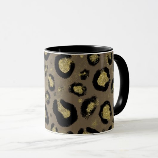 Mug Parties scintillant Brown en or et Cheetah léopard (Devant droit)