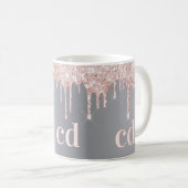 Mug Parties scintillant d'argent goutte rose or monogr (Devant droit)