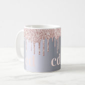 Mug Parties scintillant d'argent goutte rose or monogr (Devant gauche)