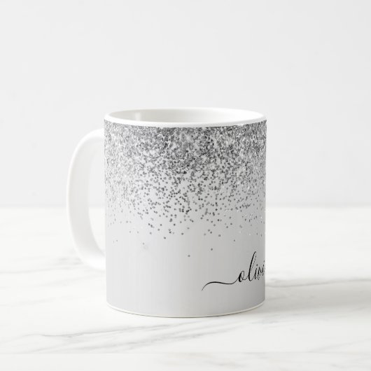 Mug Parties scintillant d'argent Monogramme métallique (Devant gauche)
