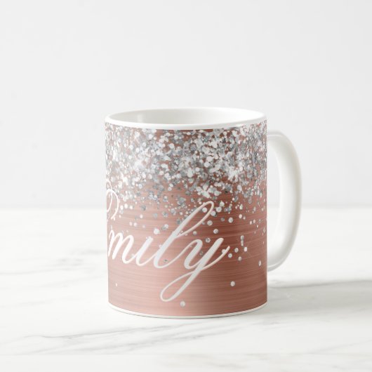 Mug Parties scintillant d'argent personnalisé Rose or (Devant droit)