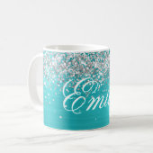 Mug Parties scintillant d'argent personnalisée Turquoi (Devant gauche)