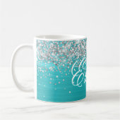 Mug Parties scintillant d'argent personnalisée Turquoi (Gauche)