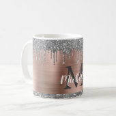 Mug Parties scintillant d'argent Rose Monogramme métal (Devant gauche)